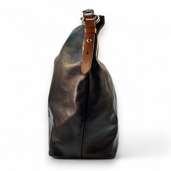 Dooney & Bourke Mckenkie Hobo Black & Brown Leather Bag Zipper, Tassel, Shoulder - Picture 3 of 16